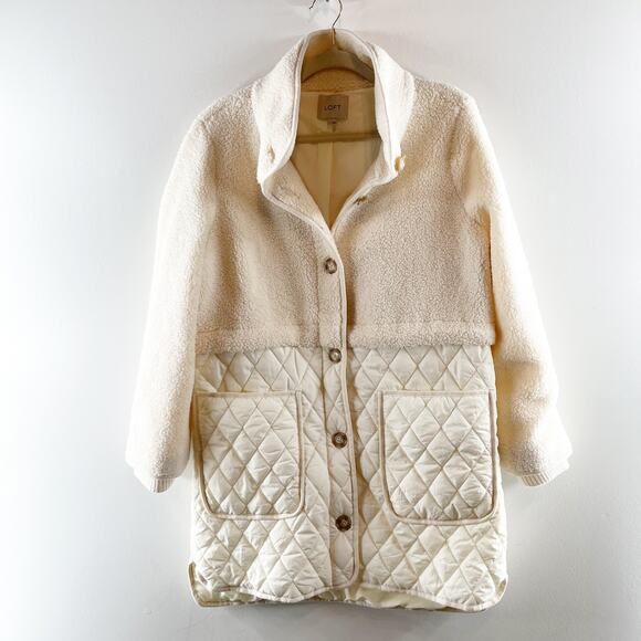 LOFT Jackets & Blazers - Loft Long Sleeve Button-Front Cozy Sherpa Quilted Coat Cream Small
